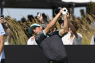 Joaquin Niemann tees off on hole 2 during the final round of the LIV Golf Chicago (Image via Imagn)